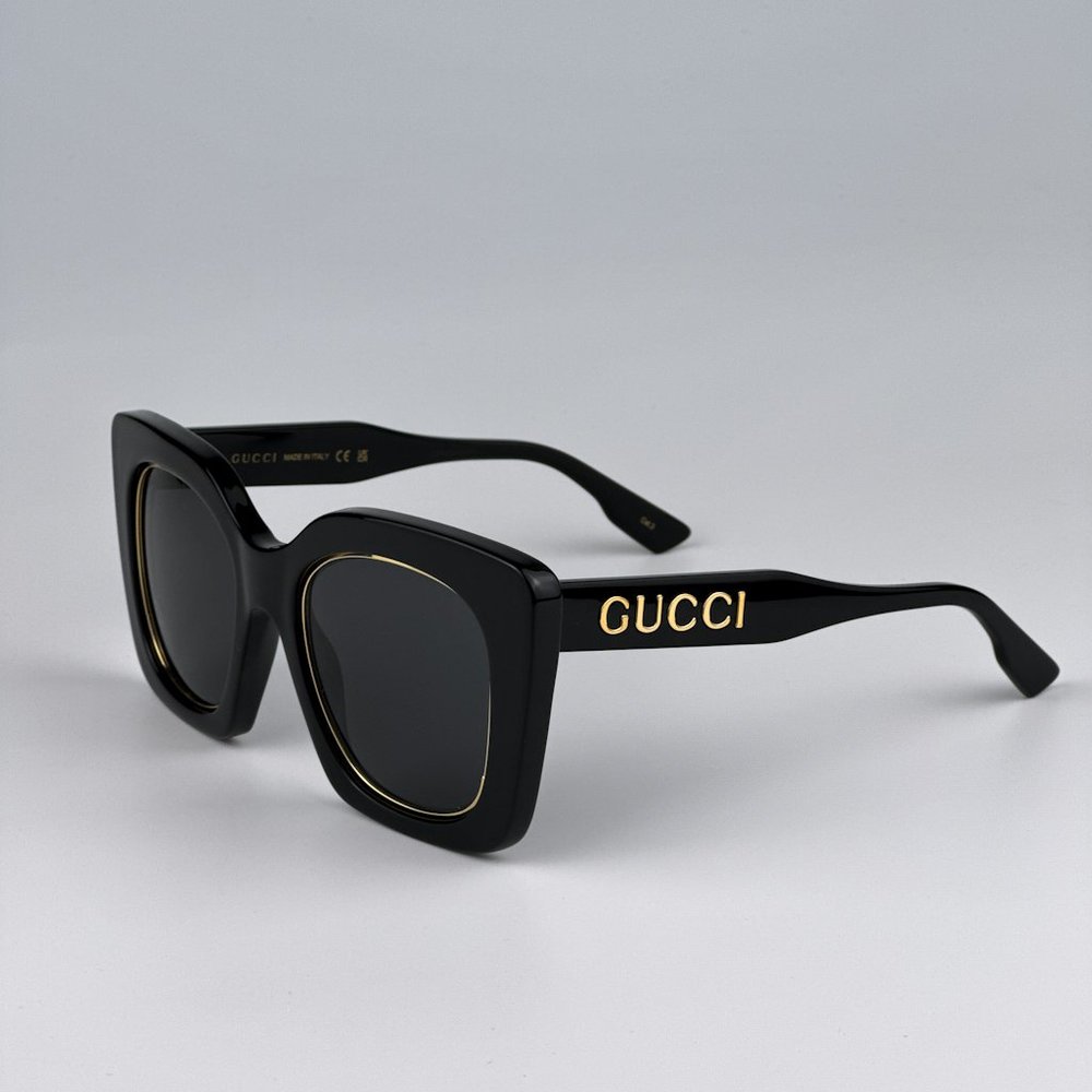Gucci GG1151S 001 Sunglasses Black/Gold Grey Cat Eye Oversized Unisex GG 1151S - Picture 10 of 13